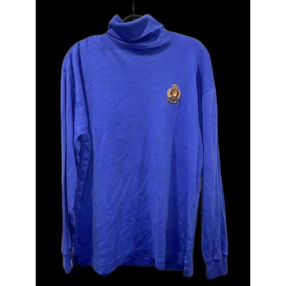 Ralph Lauren Crest Turtleneck Shirt M Blue Vintage Long Sleeve Preppy Heritage - Picture 1 of 8